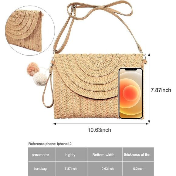 Straw Clutch Bag Woven Purse for Women Shoulder Bag Beach Casual Rattan